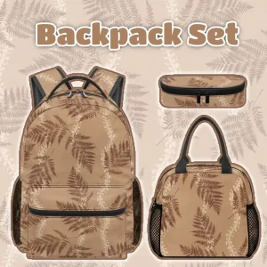 16 Inch Backpack Set Insulated Lunch Bag Pencil case Waterproof Polyester Fabric Hawaiian Fern Pikake Print Custom School Bag