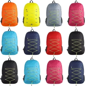 17 Inch Multicolor Foldable Backpacks with Elastic Draw Cord Bookbags for School Outdoor Travel Camping