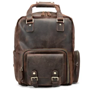17 Inches Laptop Backpack Vintage Crazy Horse Leather Camera Bag for SLR