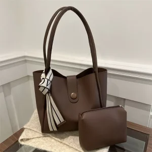 2 in 1 High Quality Shoulder Bag for Women Trendy PU Leather Women’s Bag Retro Minimalist Women’s Bag with Wallet