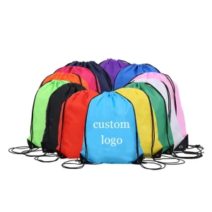 210D Polyester Waterproof Drawstring Backpack Eco-Friendly Reusable Folding Draw String Bags Custom Logo