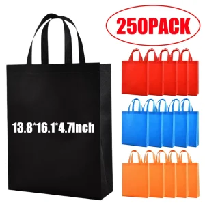 250Pcs 13.8×16.1×4.7inch Reusable Non Woven Polypropylene Bags for Supermarket Grocery Packaging Heat Press Packing Bag Shopping