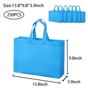 250pcs/pack 13.8×9.8×3.9inch Blue Stock Durable Reusable Nonwoven Fabric Eco-friendly Biodegradable Recyclable Grocery Tote Bags