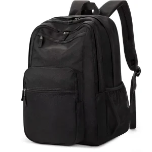 26L Black Waterproof Backpack with Zipper Closure for School College and Travel Multiple Compartments