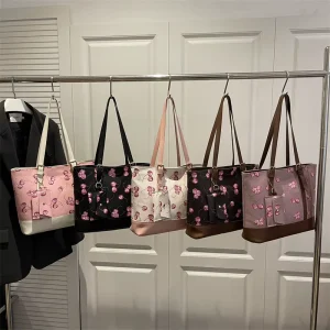 3 Pcs Set Cherry Print Tote Bag for Women Large Capacity Shoulder Handbag with Small Pouch
