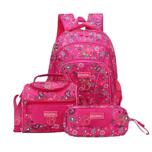 3-Piece School Backpack Set Large Capacity Button Closure Polyester Unisex for Kids
