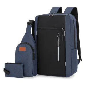 3 in 1 Laptop Backpacks Computer Waterproof Large Capacity 3 Pcs Set for Men Travel Outdoor Bags Office Polyester