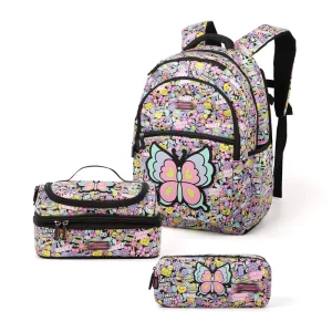 3-in-1 Waterproof Cartoon Pattern School Backpack Set with Lunch Bag and Pencil Case for Kids