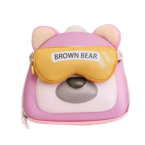3D Bear Oxford Fashion Kids School Backpack Detachable Eye Mask Pouch Multi functional Cartoon Design Waterproof Lightweight