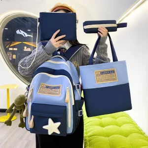 4 Piece Combination Package Cartoon Backpack Handbag with Pencil Case Elementary Junior High School Backpack