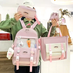 4 in 1 Set Backpack Girl Casual Backpack School Bag and Lunch Bag Set Children Backpack Sets
