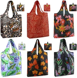 Artistic Pattern RPET Shopping Bag Eco Friendly Reusable Flat Foldable Tote Custom Print Durable Supermarket Storage Hand Length