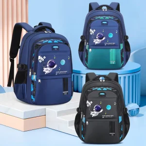 Astronaut’s Schoolbag for Primary School Students Large Capacity Lightweight Microfiber Synthetic Leather Backpack for Grade