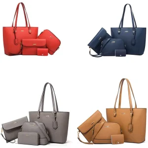 Asuwish Custom Logo 4 in 1 PU Leather Tote Bag Set for Women Large Capacity Waterproof Work Handbag Bulk