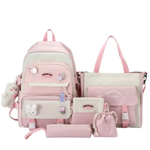 Backpack Set 5 Pieces Large Capacity School Teenager Book Bag for Girls Cute Student Backpack