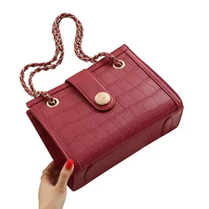 Bags Niche New Crossbody Women’s Split Leather Red Wedding Bridal Large Capacity Handheld Shoulder Bag Chains Crocodile