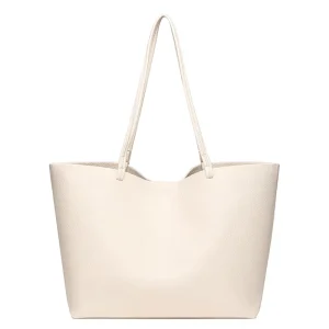 Beige Textured PU Eco Friendly Soft Tote Bag Minimalist Design Open Closure Lightweight Portable Urban Essentials