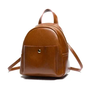 Beige Women’s Vintage Style PU Leather Backpack Lightweight Durable with Zipper Pocket for Daily Commute and Travel
