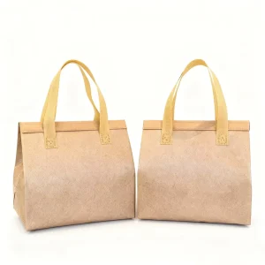 Biodegradable Kraft Paper Nonwoven Insulated Bag Aluminum Foil Lining Reusable Eco Friendly Custom Logo Food Delivery
