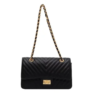 Black PU Women’s Shoulder Bag Single Strap Zipper Chains Candy Print