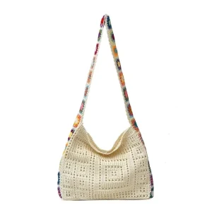 Bohemia Style Beautiful Custom Crochet Vintage Hollowed out Woven Shoulder Bag Handmade Granny Square Travel Bag