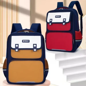 Boys’ Geometric Custom Printed Logo Internal Frame Durable Primary School Backpack Grades 1 6 Microfiber Synthetic Leather Resin