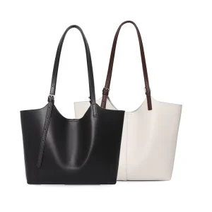 Bulk Sourcing Duo Pack Minimalist Black White PU Leather Tote Bags Oversized Work Casual Shoulder