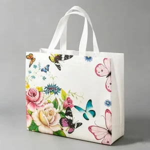 Butterfly Rose Printed Non Woven Bag Eco Friendly Shopping Gift Tote for Boutique Grocery Clothing Underwear Packaging