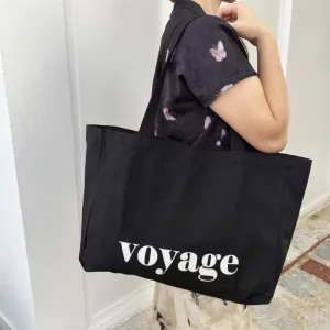 CH Large Capacity Casual Cotton Tote Bags with Letters Printing Durable Canvas Beach Bag for Yoga Shopping Travel