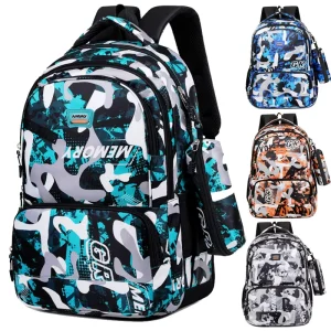 Camouflage Print Oxford Unisex Large Capacity Breathable School Backpack for Junior High and Elementary Students