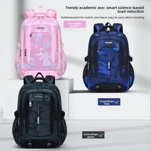 Camouflage School Backpack for Kids Large Capacity Polyester Trolley Bag with Mesh Padded Straps Multiple Colors