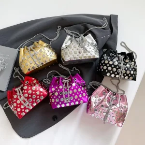 Candy Color Fashion Chain Crossbody Small Cute Ladies Purse Trendy Rivet String Mini Women Shoulder Bag for Young Girl