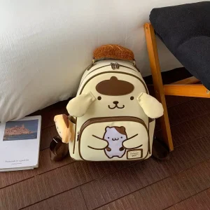 Cartoon Ins style Cute Pom Pom Purin Women’s Softback Backpack Zipper 20 36L PU Material Niche Design Versatile Fashion Nerve