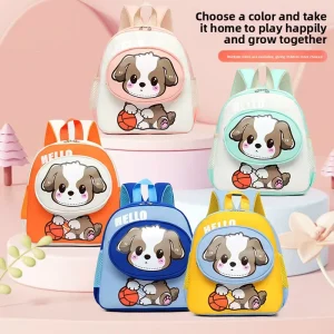 Cartoon Puppy Pattern Children’s Backpack Kindergarten Primary School 1-2 Grade Student Schoolbag Lightweight Polyester