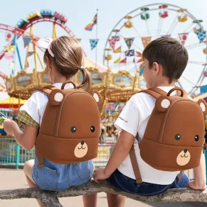 Cartoon Series Neoprene Fashion Cut Funny Brown Bear Kids Backpack for Boys and Girls