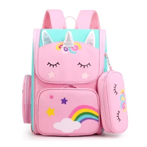 Children Detachable Wheels Trolley School Bags with Pen Pouch