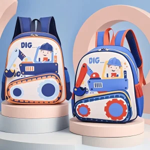 Children Oxford Nylon Excavator Kindergarten Backpack for Boys Age 3 to 6 Construction Vehicle Design