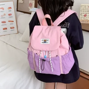 Children’s Nylon Backpack Fashion Cool Large Capacity Travel Outdoor Hiking Air Cushion Straps Geometric Pattern Boys Girls