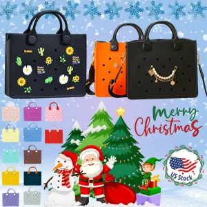 Christmas Trend EVA Tote Handbag Perforated Bag for Clog Charms Lightweight Waterproof Holiday Party Tote