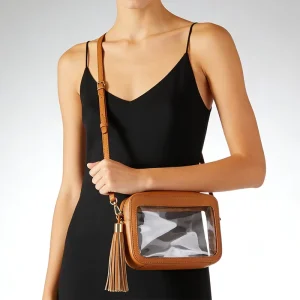Clear PVC Square Fashion Zipper Closure Camera Crossbody Bag For Women Stadium Approval