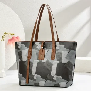 Color Matching Geometric Large Capacity Women’s Tote Bag New Simple Urban Simplicity Double Shoulder Strap Zipper Crossbody