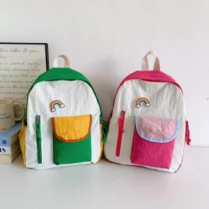 Colorful Children’s Unisex Nylon Backpack with Polyester Lining Lightweight for Kindergarten School Travel