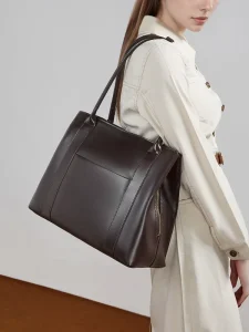 Cowhide Retro Solid Color Versatile Large Capacity Tote Bag Armpit Hand-held Shoulder Bag