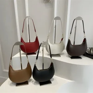 Crescent Shoulder Bag PU Leather Hobo Handbag Cute Clutch Bag Solid Color Y2k Tote Bag Purses Underarm Purse for Women and Girls