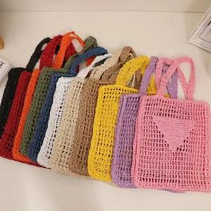 Crochet Straw Paper Bag Mesh Luxury Women Handmade One Shoulder Bags Raffia Beach Market Shopping Bag