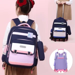 Cross Border Rolling School Backpack for Primary Students Grades 36 Wheeled Bag Large Capacity Logo Customization
