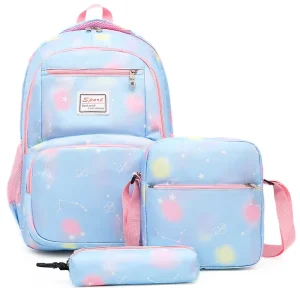 Cross border Three piece Backpack for Girls and Primary School Students With Anti splashing Water Gradient Backpack