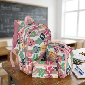 Custom 3Pcs Girls School Bag Set Flip Flop Print Backpack with Insulated Lunch Bag Pencil Case Kids Elementary Middle Schoolbag