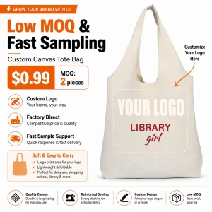 Custom Bookstore Canvas Tote Bag Library Event Gift Bag Branded Book Shop Merchandise Supplier