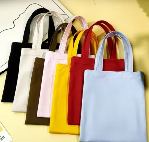 Custom DIY Blank Recyclable Cotton Canvas Tote Bag Eco friendly White Colorful Student Stationery Storage Large Capacity